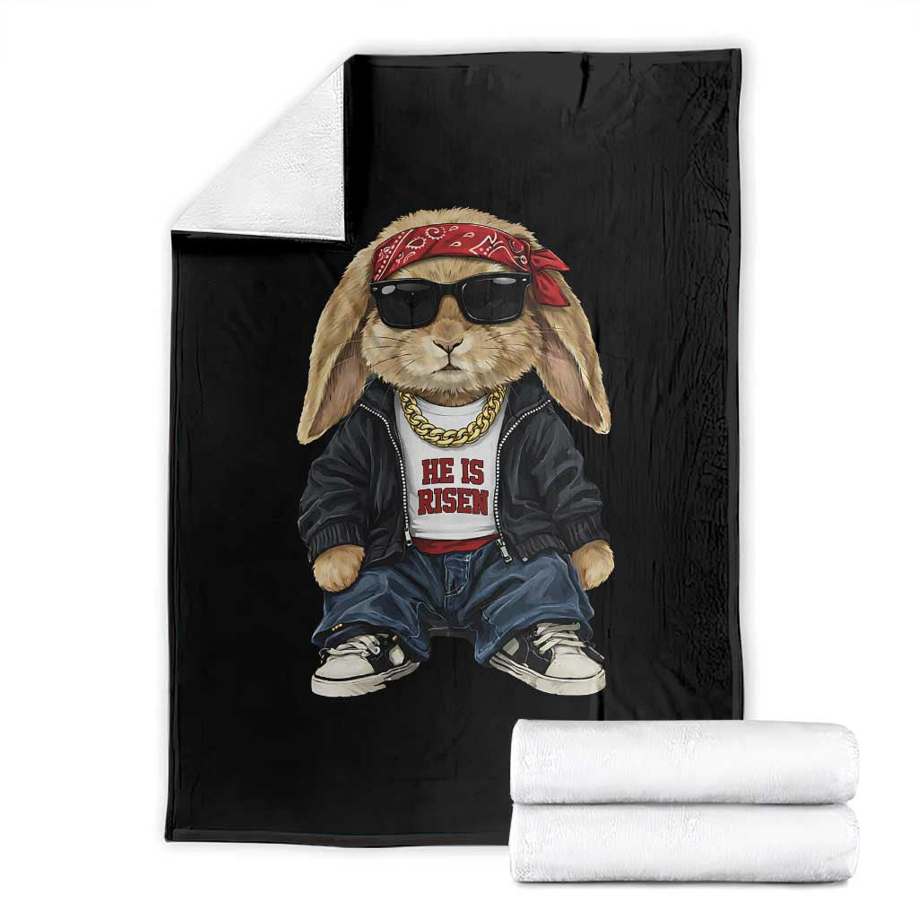Hip Hop Easter Bunny He is Risen Jesus Religious Christian Throw Blanket