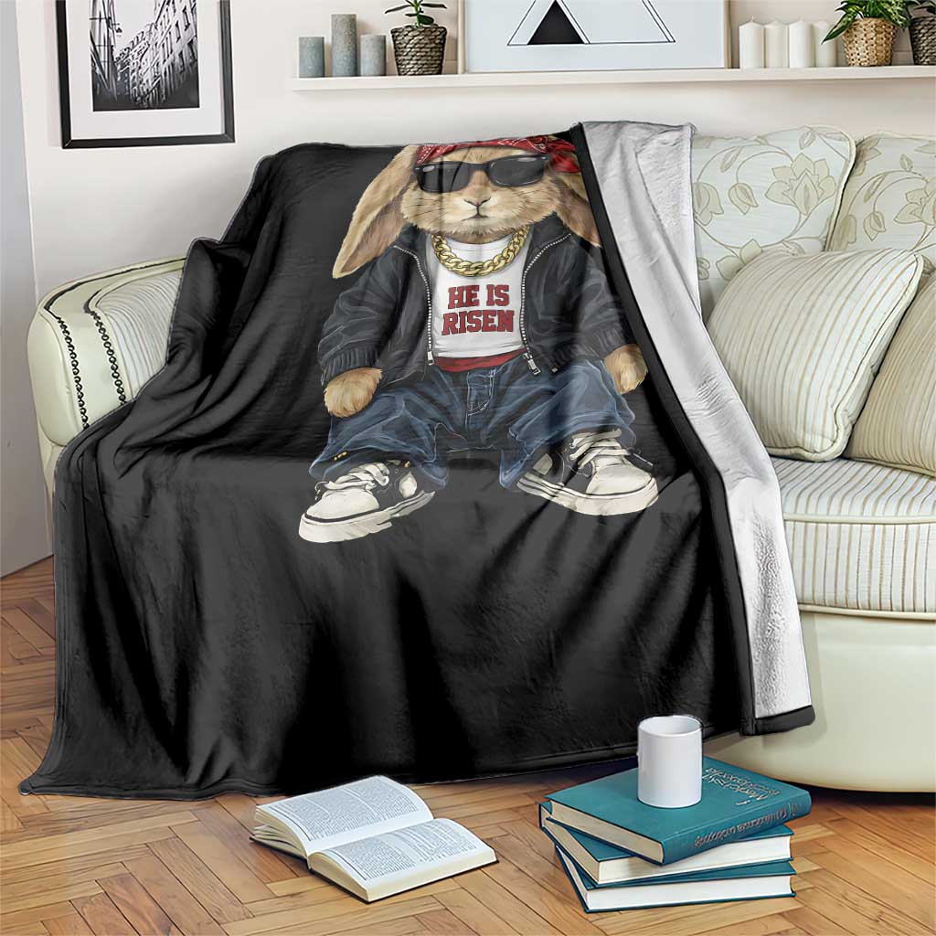 Hip Hop Easter Bunny He is Risen Jesus Religious Christian Throw Blanket