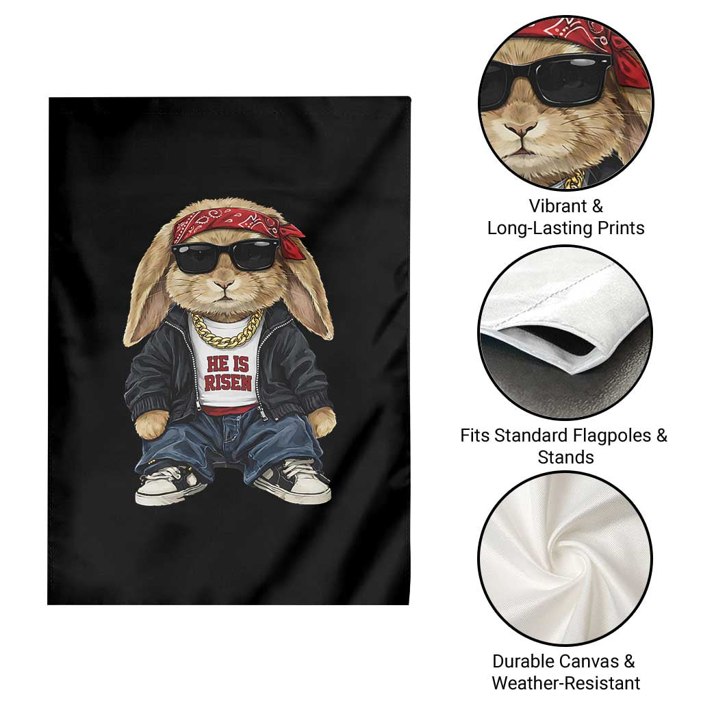 Hip Hop Easter Bunny He is Risen Jesus Religious Christian Garden Flag
