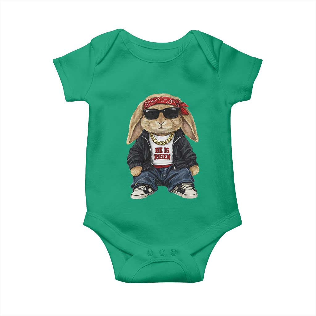 Hip Hop Easter Bunny He is Risen Jesus Religious Christian Baby Onesie