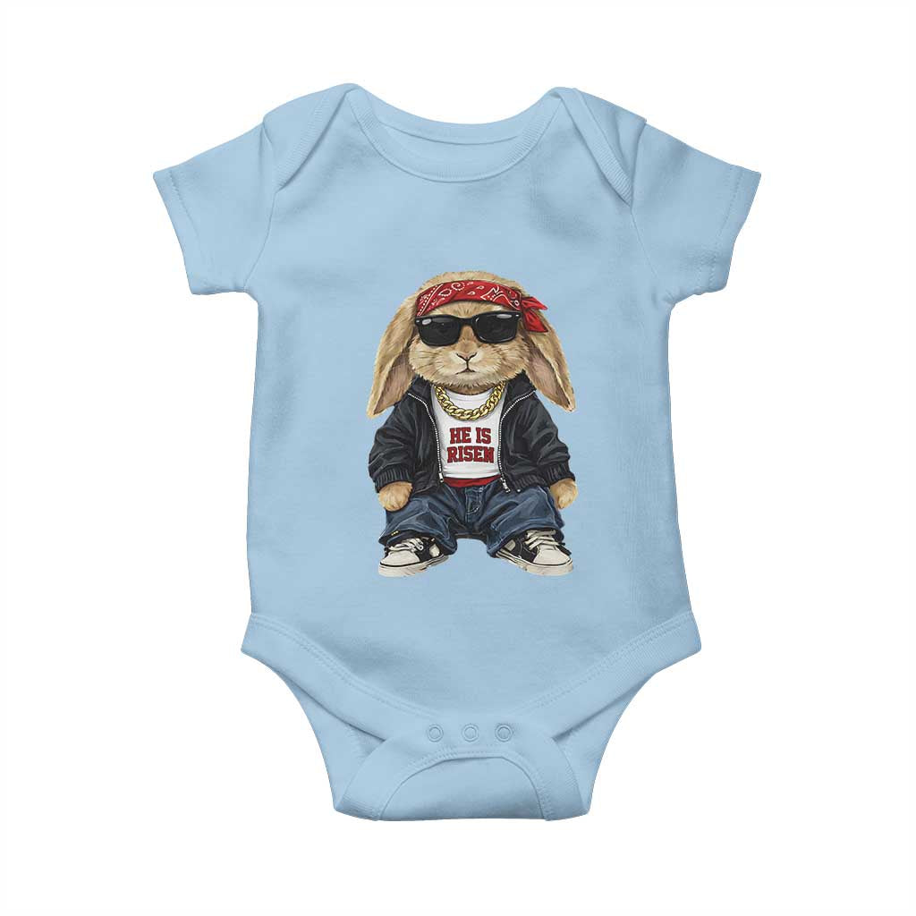 Hip Hop Easter Bunny He is Risen Jesus Religious Christian Baby Onesie