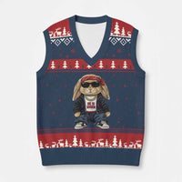 Hip Hop Easter Bunny He is Risen Jesus Religious Christian V-Neck Knit Sweater Vest