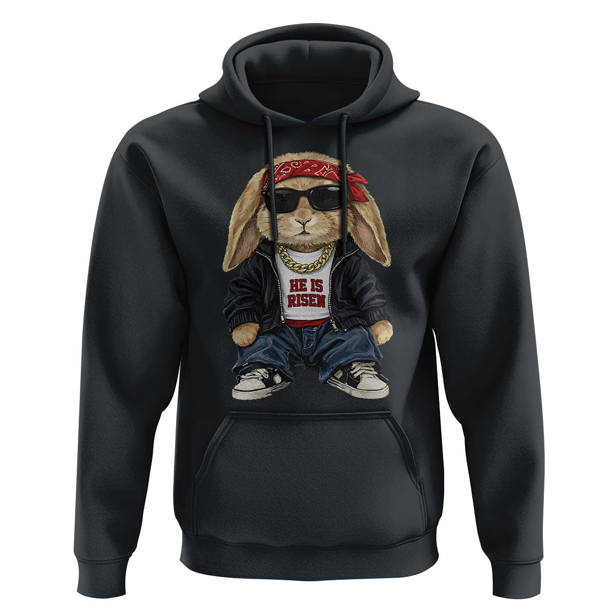 Hip Hop Easter Bunny He is Risen Jesus Religious Christian Hoodie