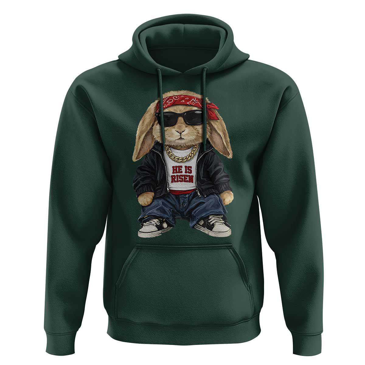 Hip Hop Easter Bunny He is Risen Jesus Religious Christian Hoodie