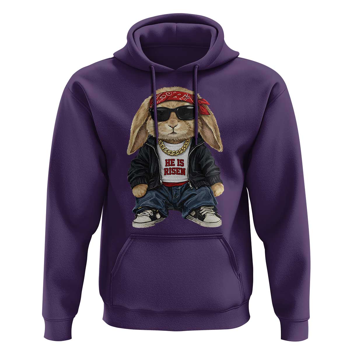 Hip Hop Easter Bunny He is Risen Jesus Religious Christian Hoodie