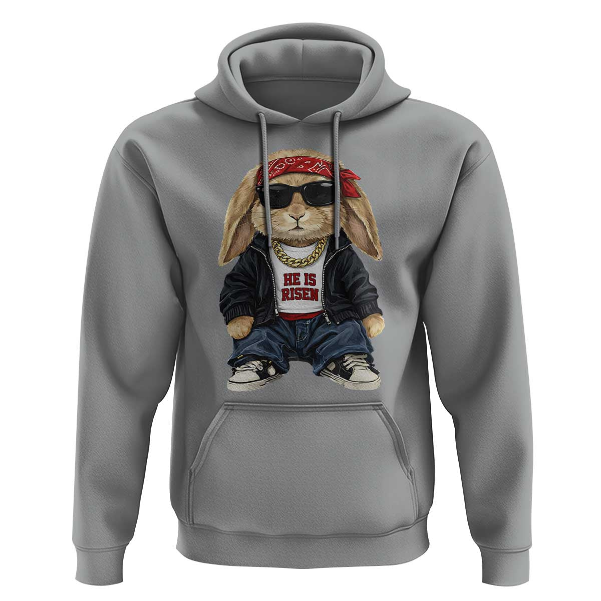 Hip Hop Easter Bunny He is Risen Jesus Religious Christian Hoodie