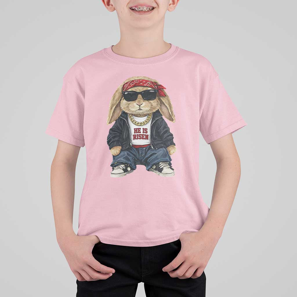 Hip Hop Easter Bunny He is Risen Jesus Religious Christian T Shirt For Kid