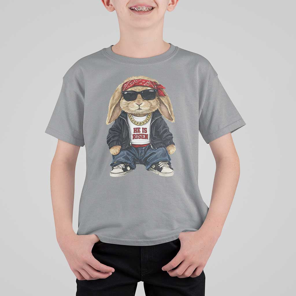 Hip Hop Easter Bunny He is Risen Jesus Religious Christian T Shirt For Kid