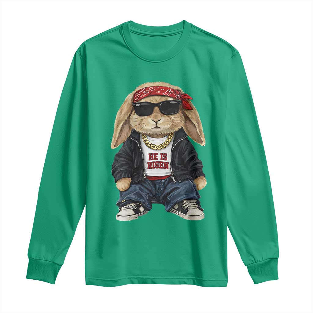 Hip Hop Easter Bunny He is Risen Jesus Religious Christian Long Sleeve Shirt