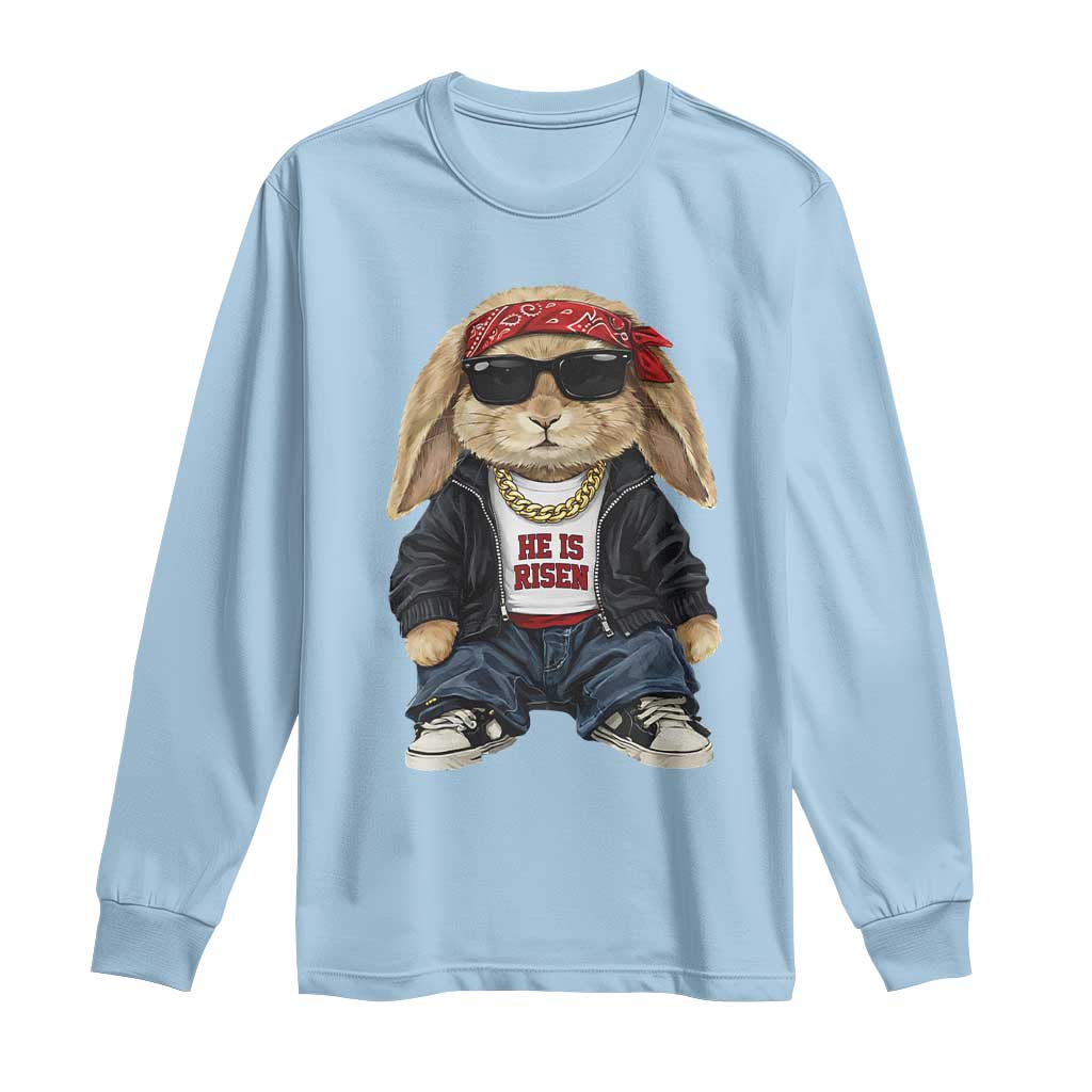 Hip Hop Easter Bunny He is Risen Jesus Religious Christian Long Sleeve Shirt