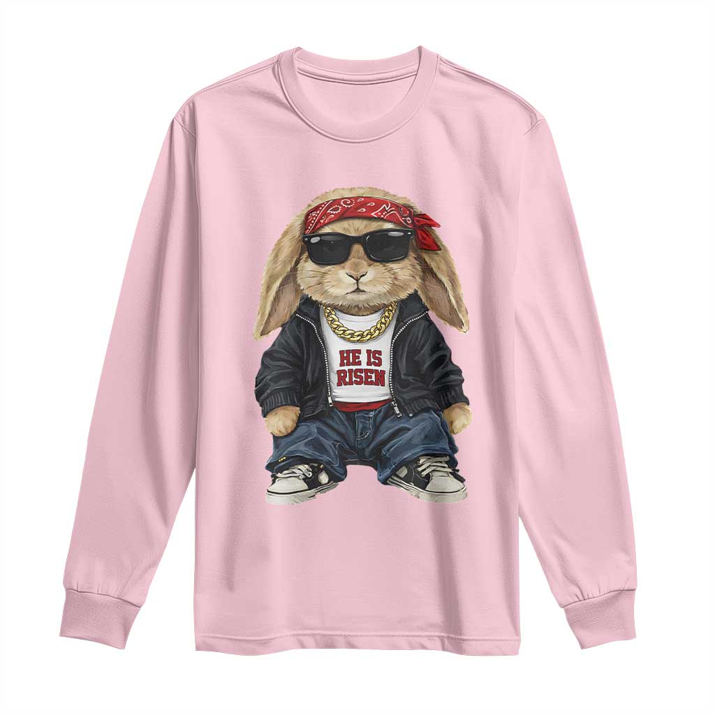 Hip Hop Easter Bunny He is Risen Jesus Religious Christian Long Sleeve Shirt