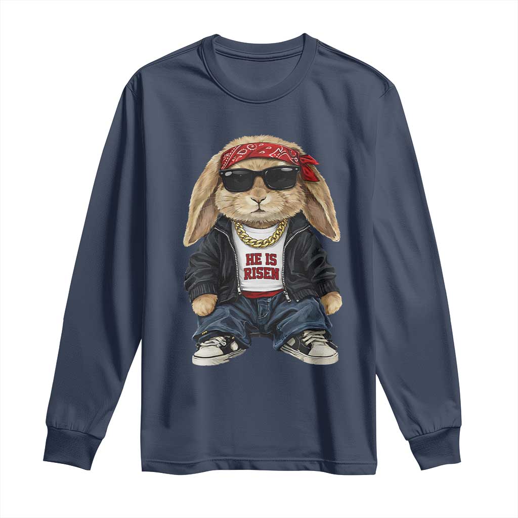 Hip Hop Easter Bunny He is Risen Jesus Religious Christian Long Sleeve Shirt