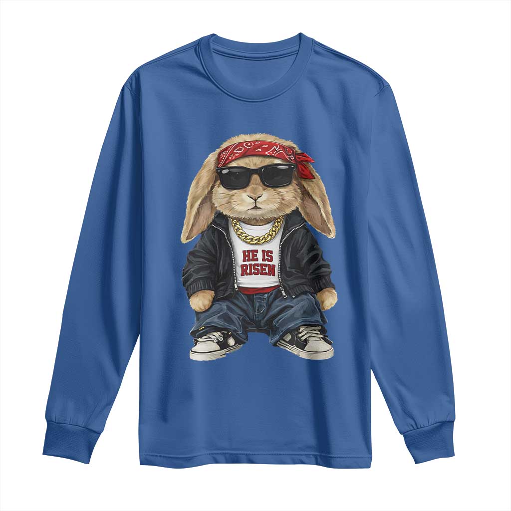 Hip Hop Easter Bunny He is Risen Jesus Religious Christian Long Sleeve Shirt