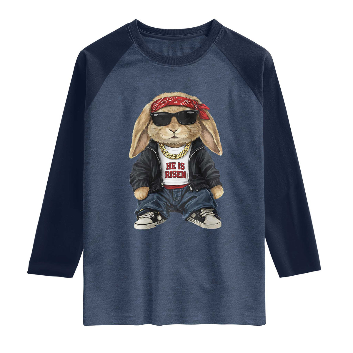 Hip Hop Easter Bunny He is Risen Jesus Religious Christian Raglan Shirt