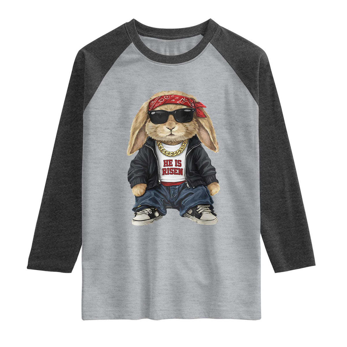 Hip Hop Easter Bunny He is Risen Jesus Religious Christian Raglan Shirt