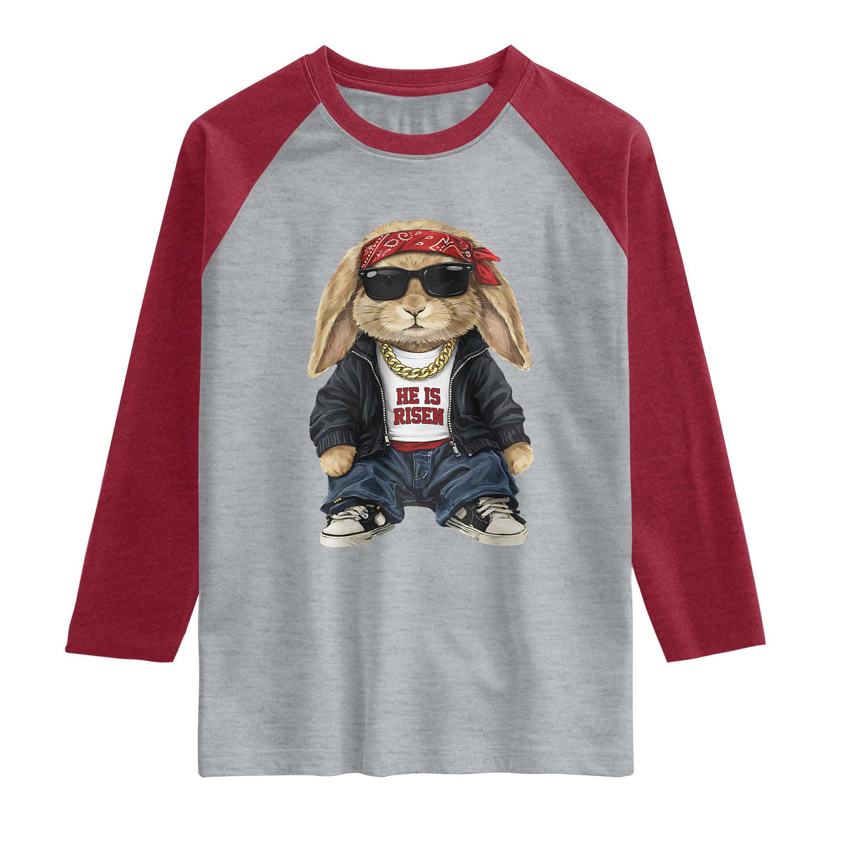 Hip Hop Easter Bunny He is Risen Jesus Religious Christian Raglan Shirt