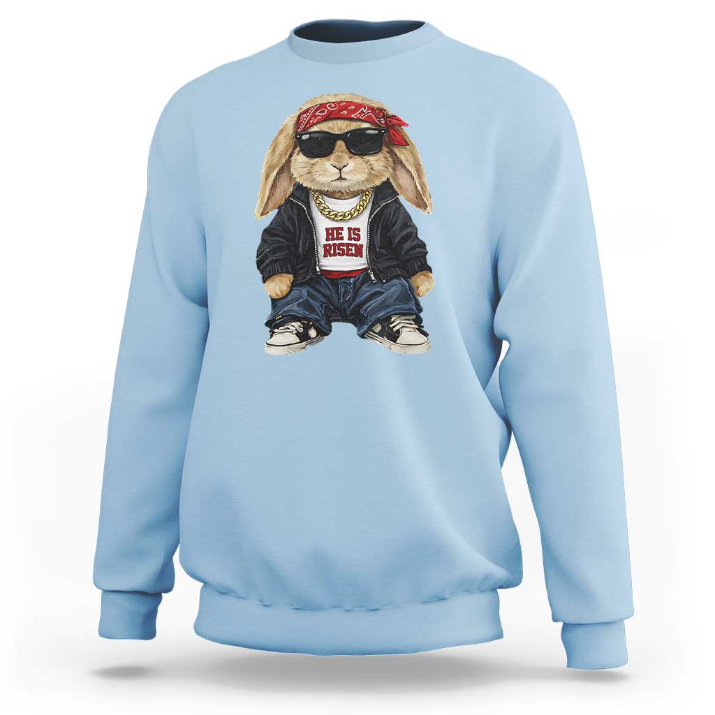 Hip Hop Easter Bunny He is Risen Jesus Religious Christian Sweatshirt