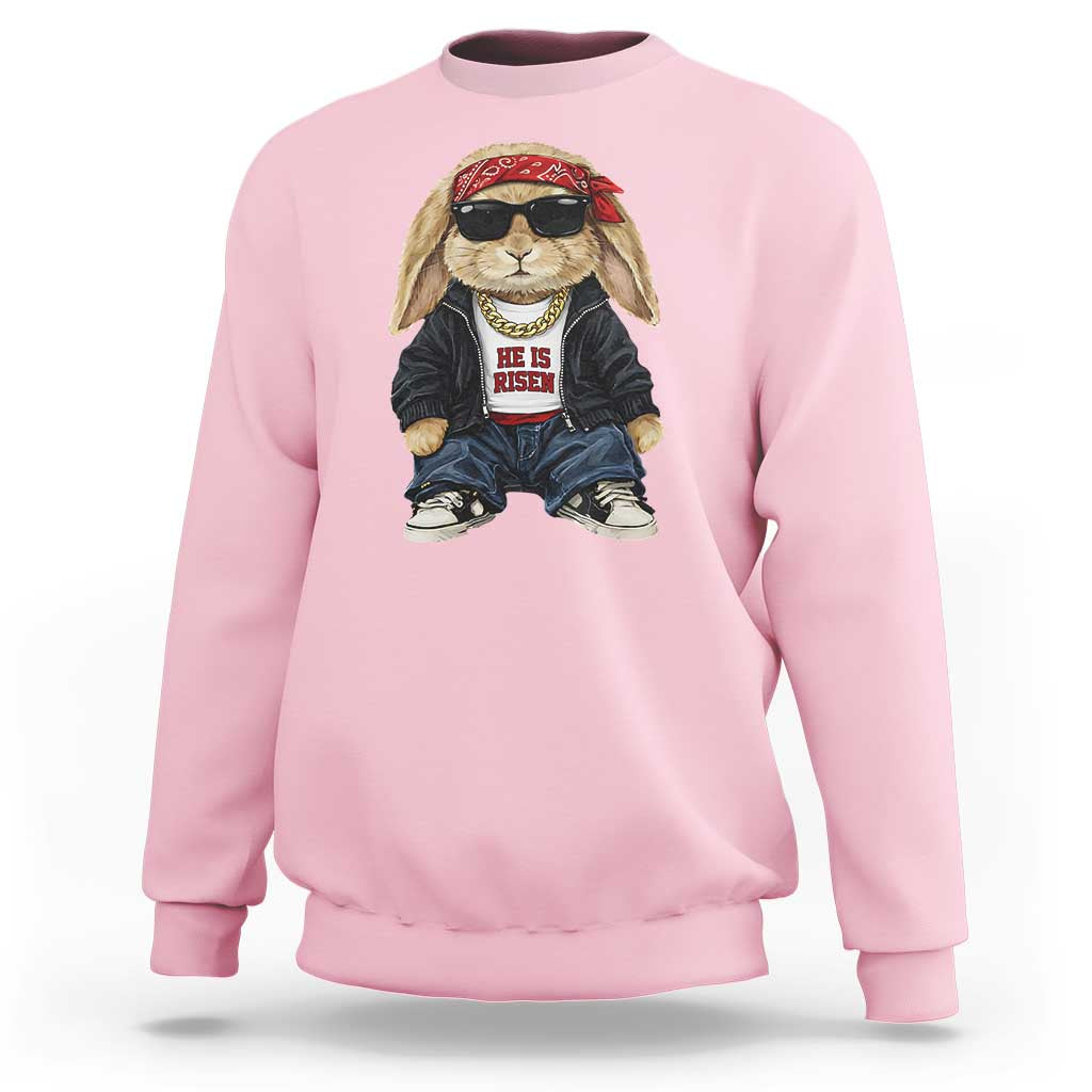 Hip Hop Easter Bunny He is Risen Jesus Religious Christian Sweatshirt