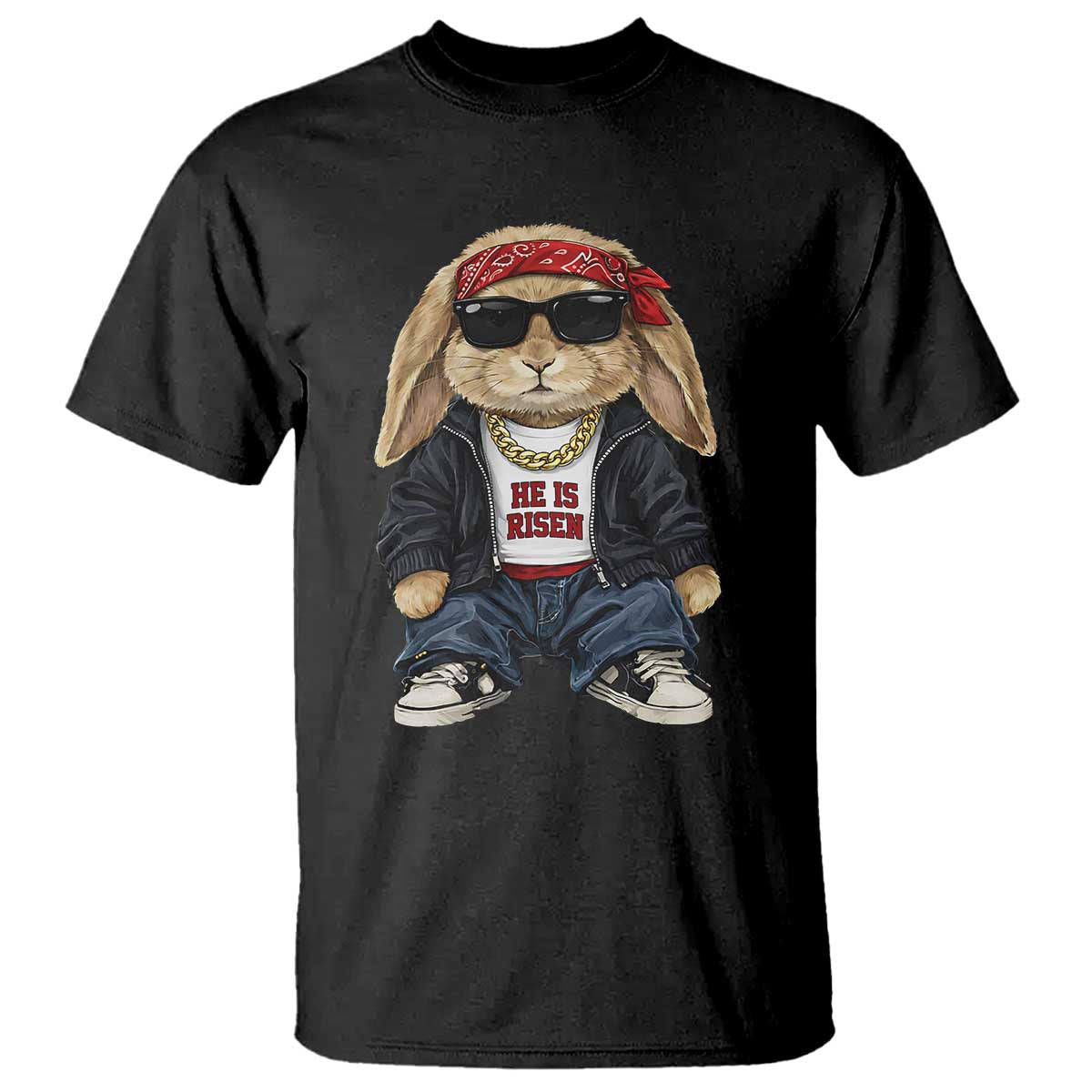 Hip Hop Easter Bunny He is Risen Jesus Religious Christian T Shirt
