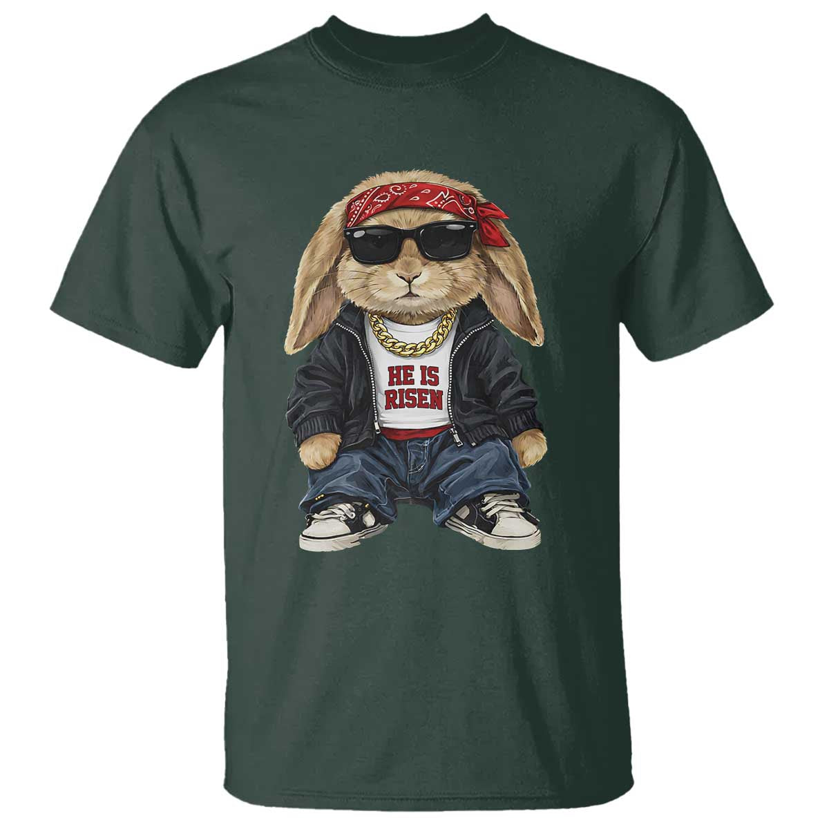 Hip Hop Easter Bunny He is Risen Jesus Religious Christian T Shirt