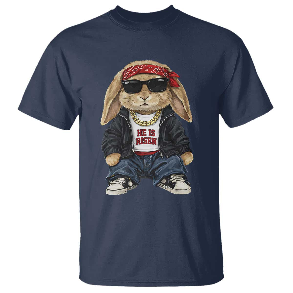 Hip Hop Easter Bunny He is Risen Jesus Religious Christian T Shirt