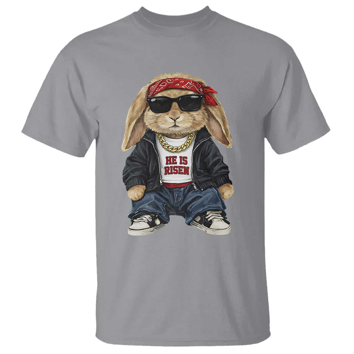 Hip Hop Easter Bunny He is Risen Jesus Religious Christian T Shirt