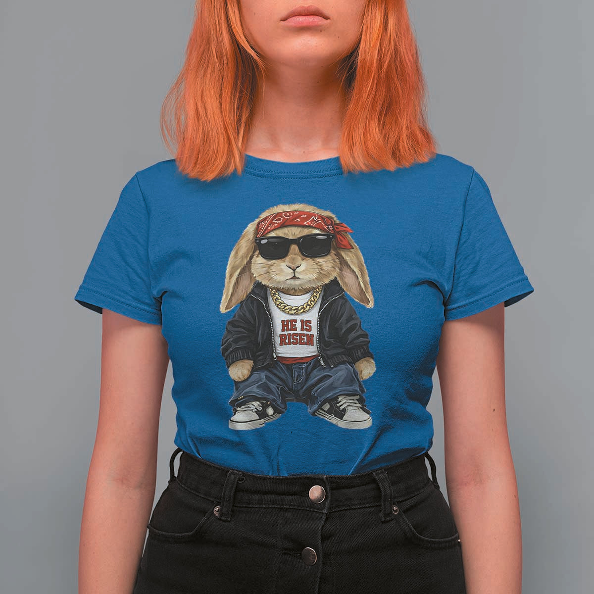 Hip Hop Easter Bunny He is Risen Jesus Religious Christian T Shirt For Women