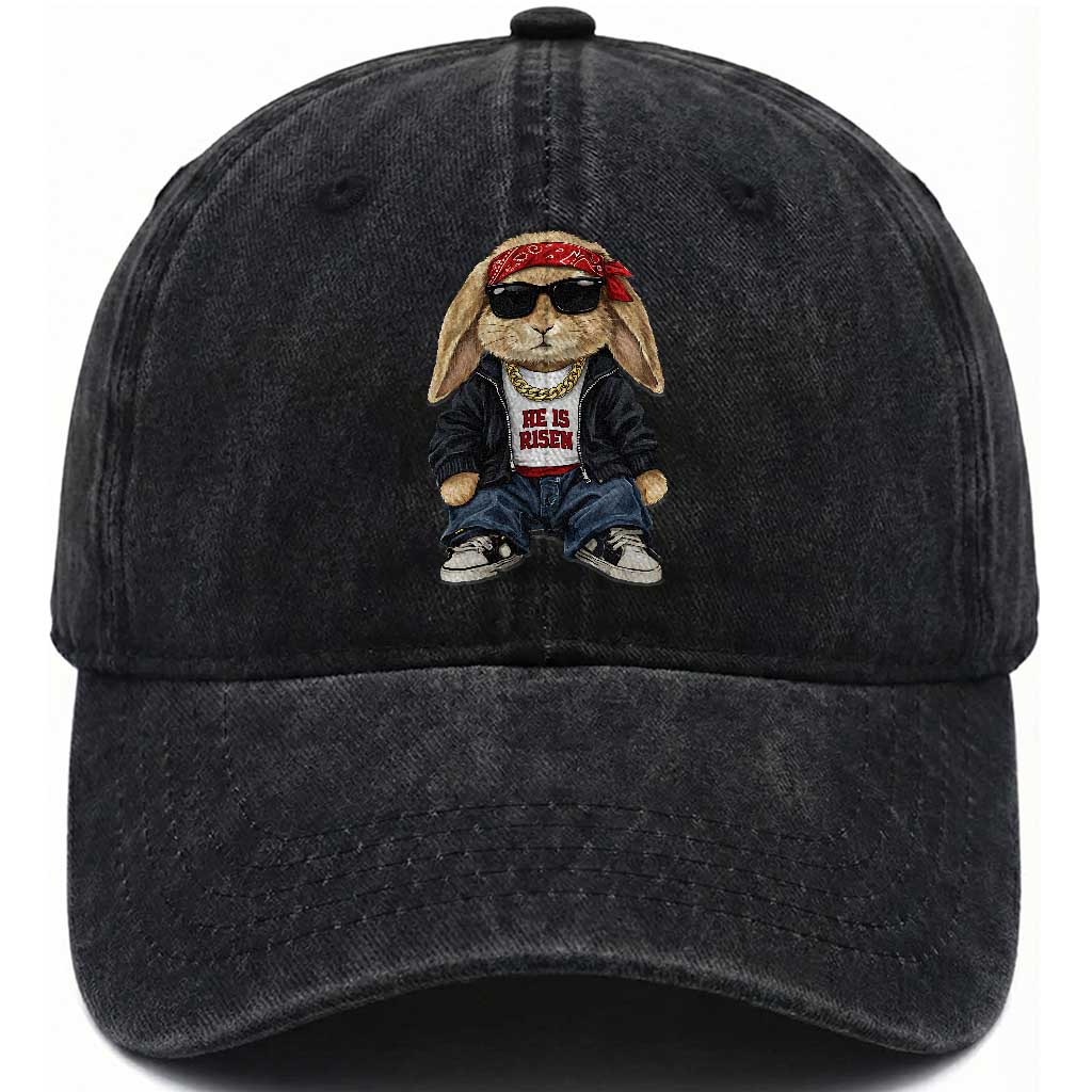 Hip Hop Easter Bunny He is Risen Jesus Religious Christian Washed Cotton Baseball Cap