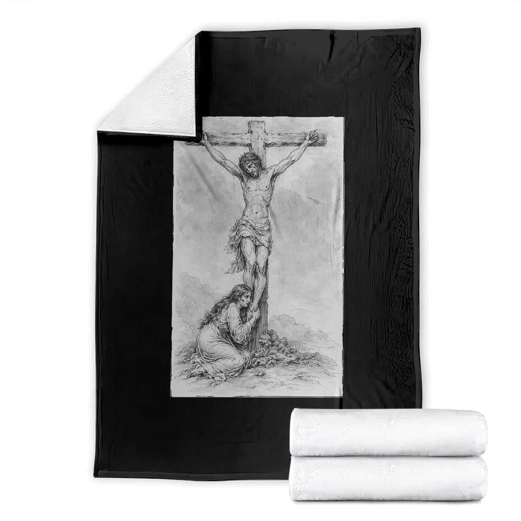 Jesus and St Mary Magdalene At The Cross Throw Blanket Vintage Catholic Lent