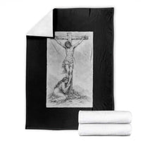Jesus and St Mary Magdalene At The Cross Throw Blanket Vintage Catholic Lent