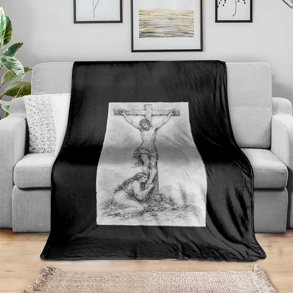 Jesus and St Mary Magdalene At The Cross Throw Blanket Vintage Catholic Lent