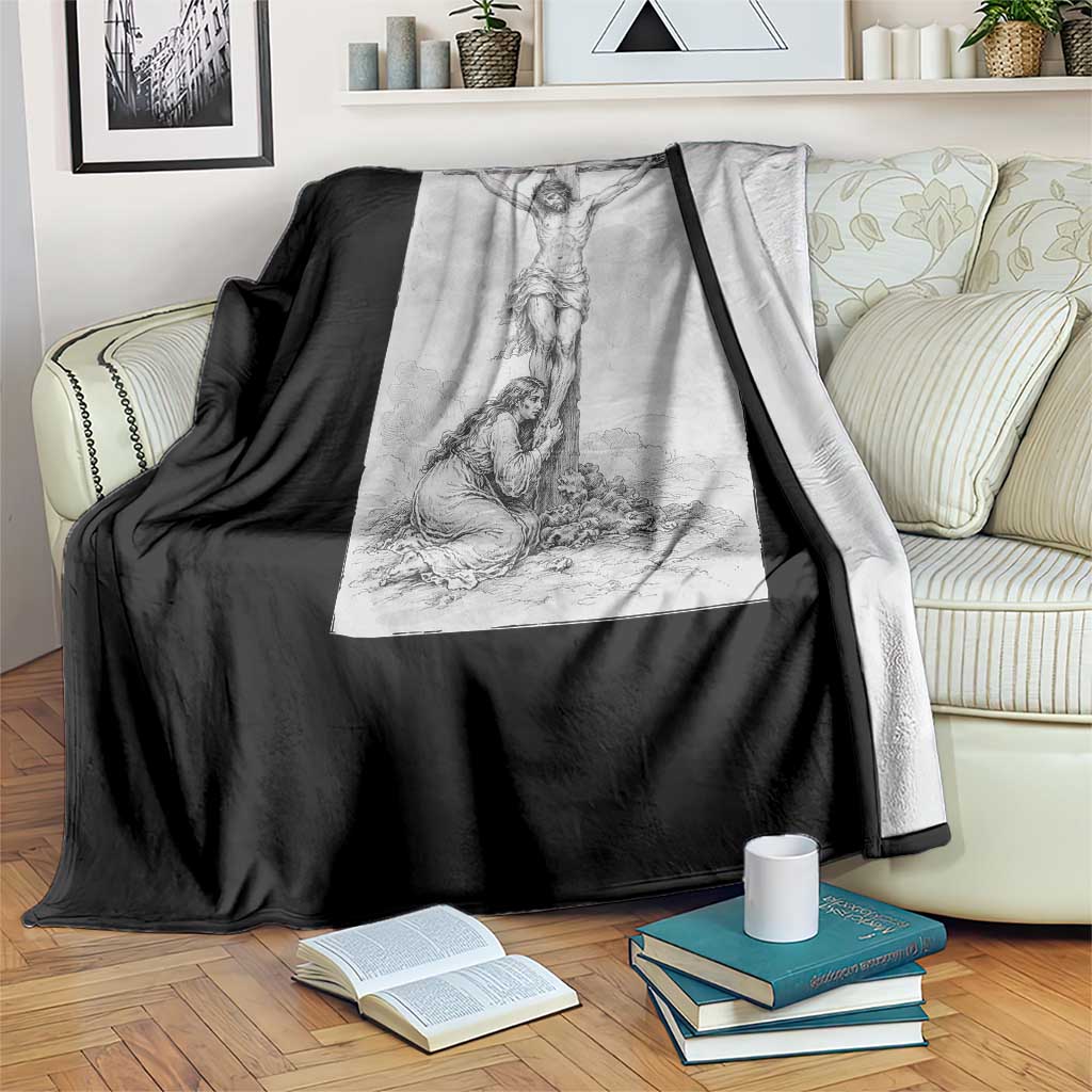 Jesus and St Mary Magdalene At The Cross Throw Blanket Vintage Catholic Lent