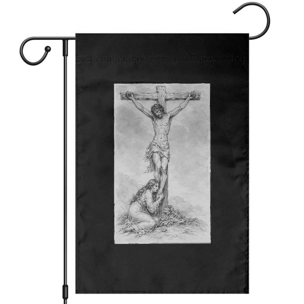 Jesus and St Mary Magdalene At The Cross Garden Flag Vintage Catholic Lent