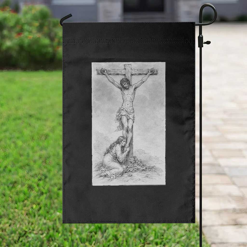 Jesus and St Mary Magdalene At The Cross Garden Flag Vintage Catholic Lent