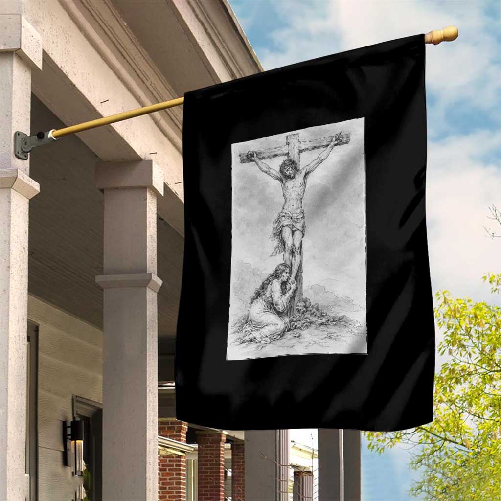 Jesus and St Mary Magdalene At The Cross Garden Flag Vintage Catholic Lent
