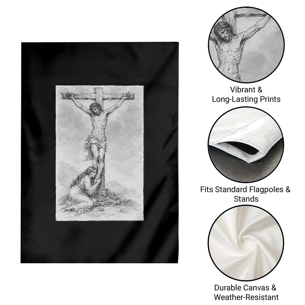 Jesus and St Mary Magdalene At The Cross Garden Flag Vintage Catholic Lent