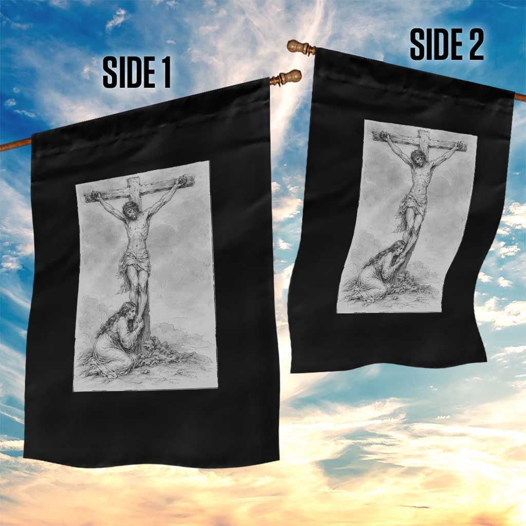 Jesus and St Mary Magdalene At The Cross Garden Flag Vintage Catholic Lent