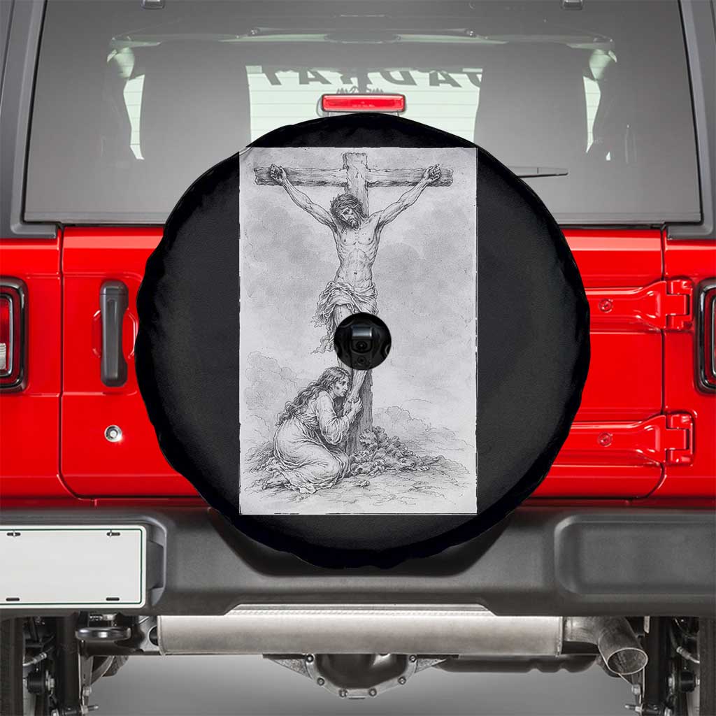 Jesus and St Mary Magdalene At The Cross Spare Tire Cover Vintage Catholic Lent