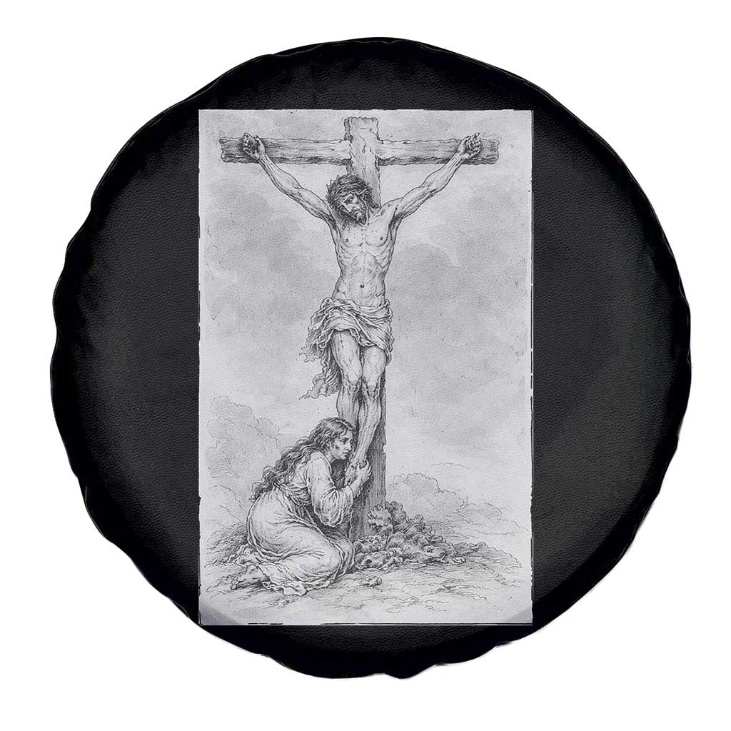 Jesus and St Mary Magdalene At The Cross Spare Tire Cover Vintage Catholic Lent