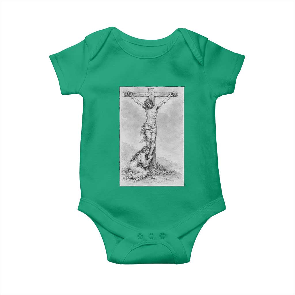 Jesus and St Mary Magdalene At The Cross Baby Onesie Vintage Catholic Lent