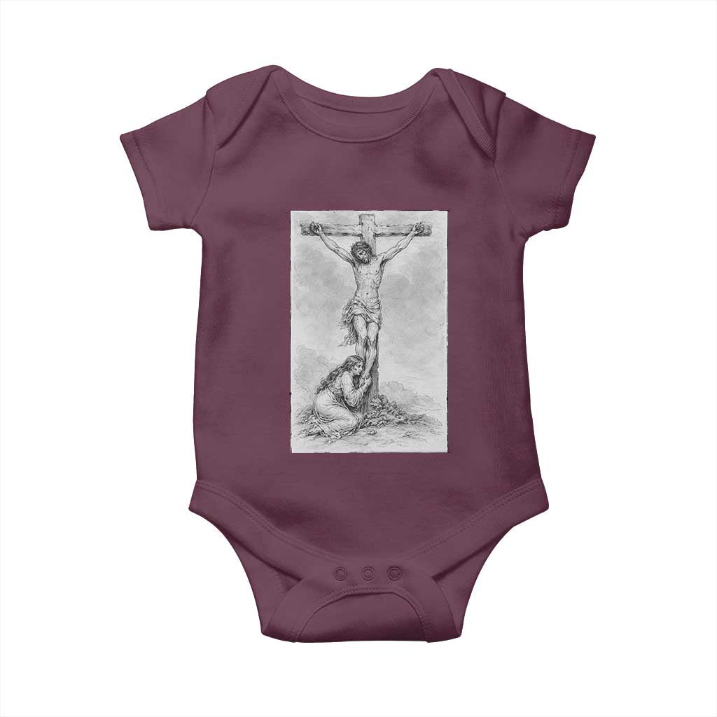 Jesus and St Mary Magdalene At The Cross Baby Onesie Vintage Catholic Lent