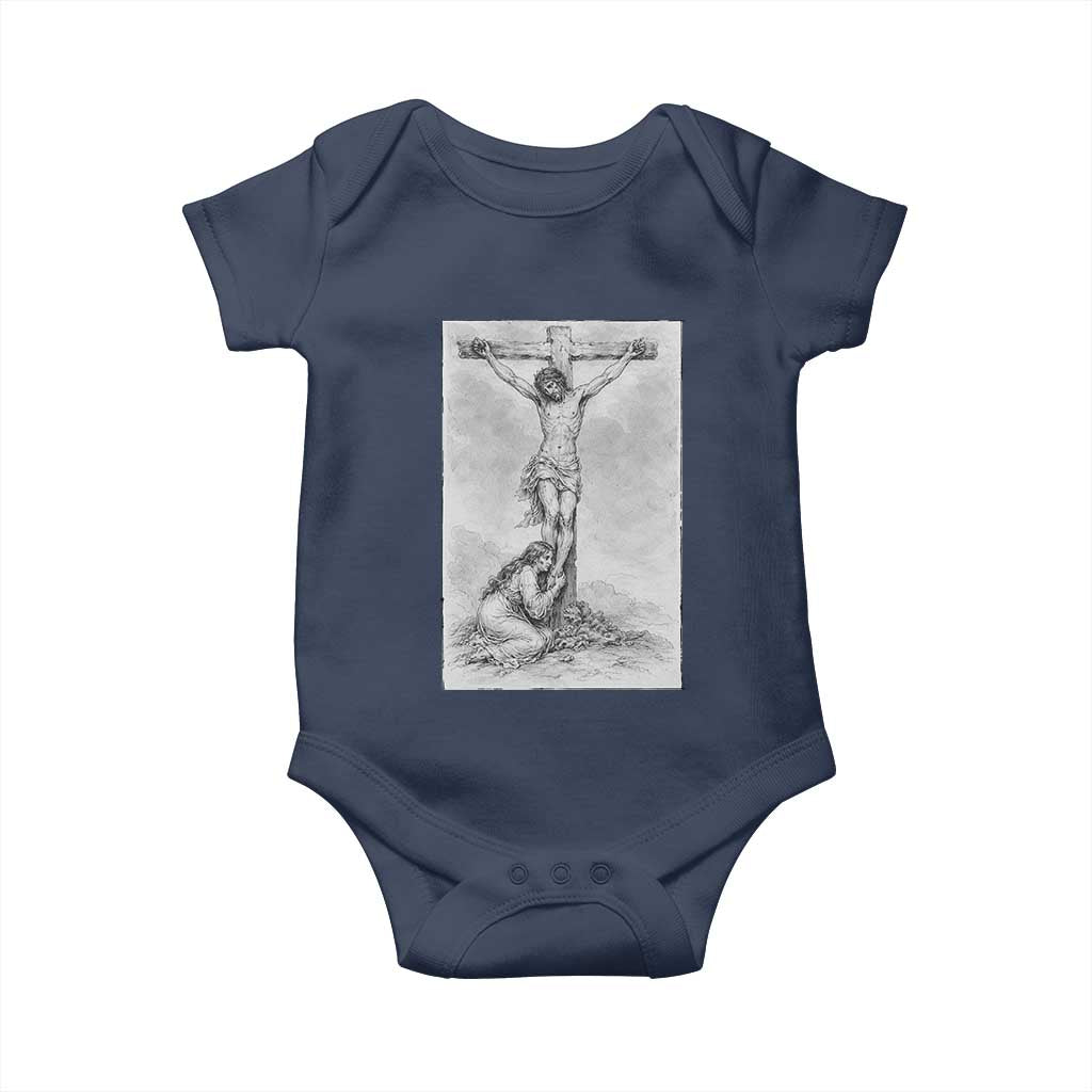 Jesus and St Mary Magdalene At The Cross Baby Onesie Vintage Catholic Lent