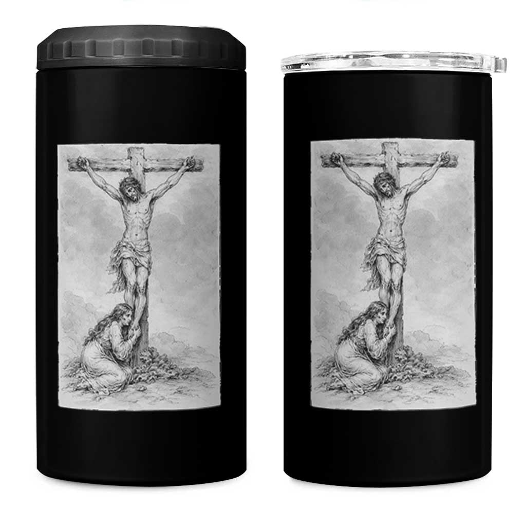 Jesus and St Mary Magdalene At The Cross 4 in 1 Can Cooler Tumbler Vintage Catholic Lent