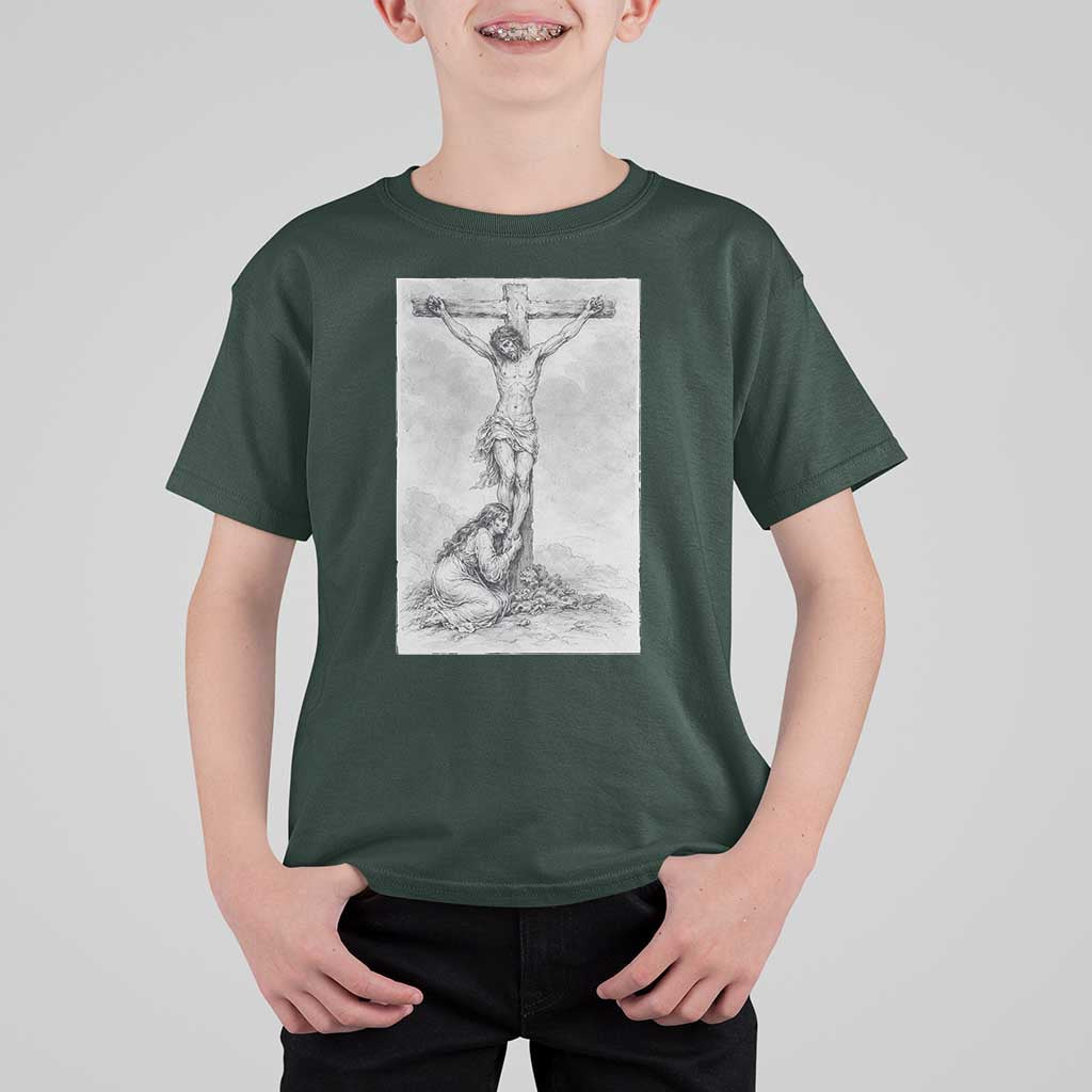 Jesus and St Mary Magdalene At The Cross T Shirt For Kid Vintage Catholic Lent