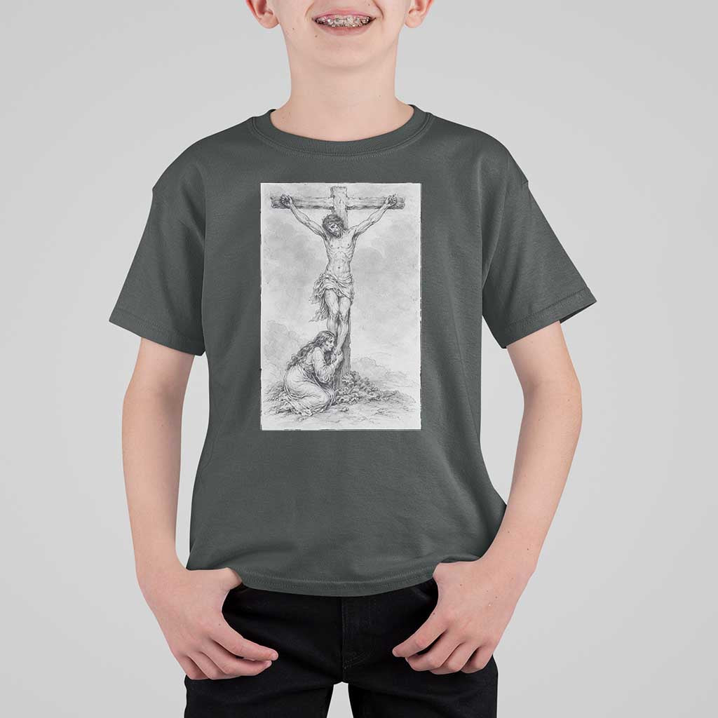 Jesus and St Mary Magdalene At The Cross T Shirt For Kid Vintage Catholic Lent