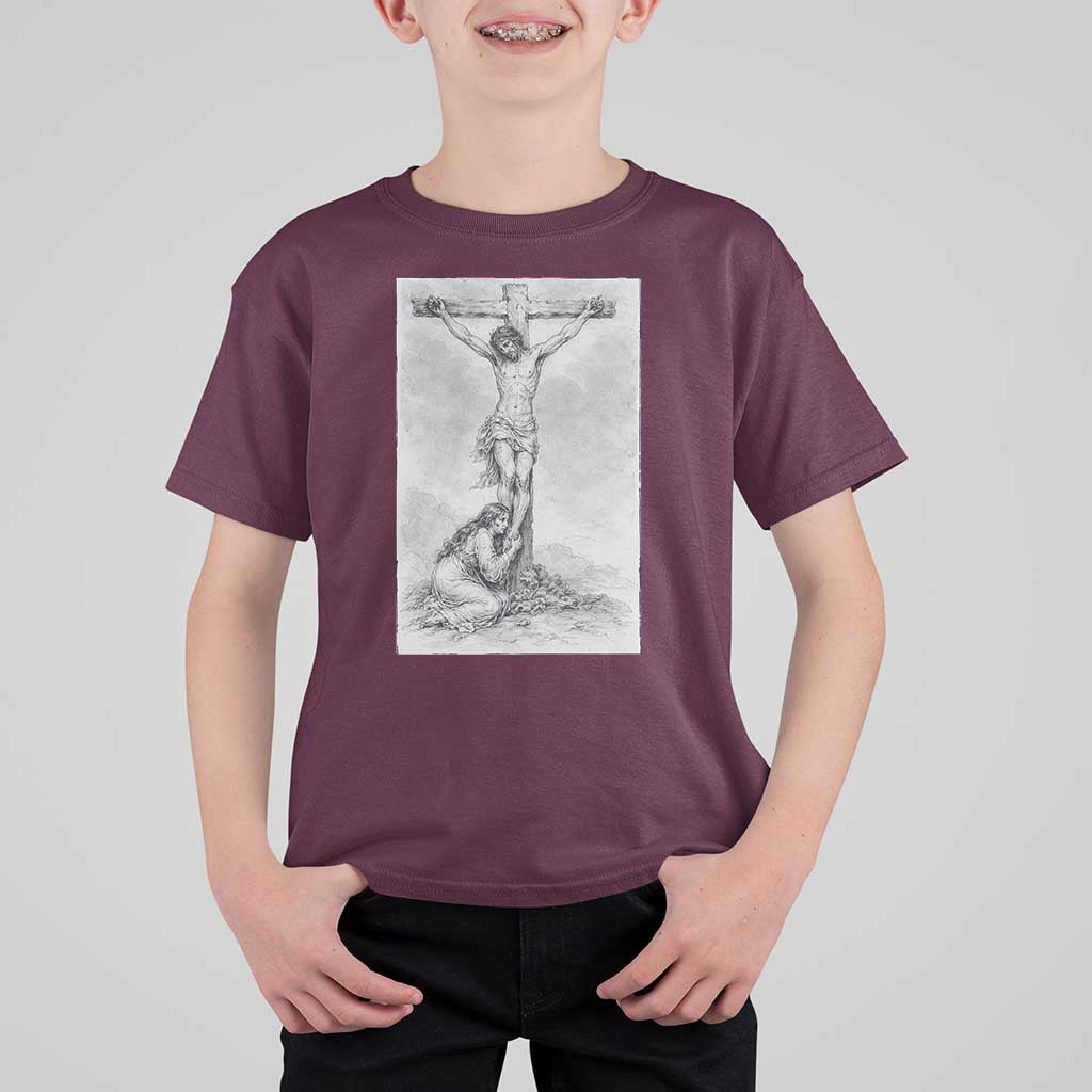 Jesus and St Mary Magdalene At The Cross T Shirt For Kid Vintage Catholic Lent