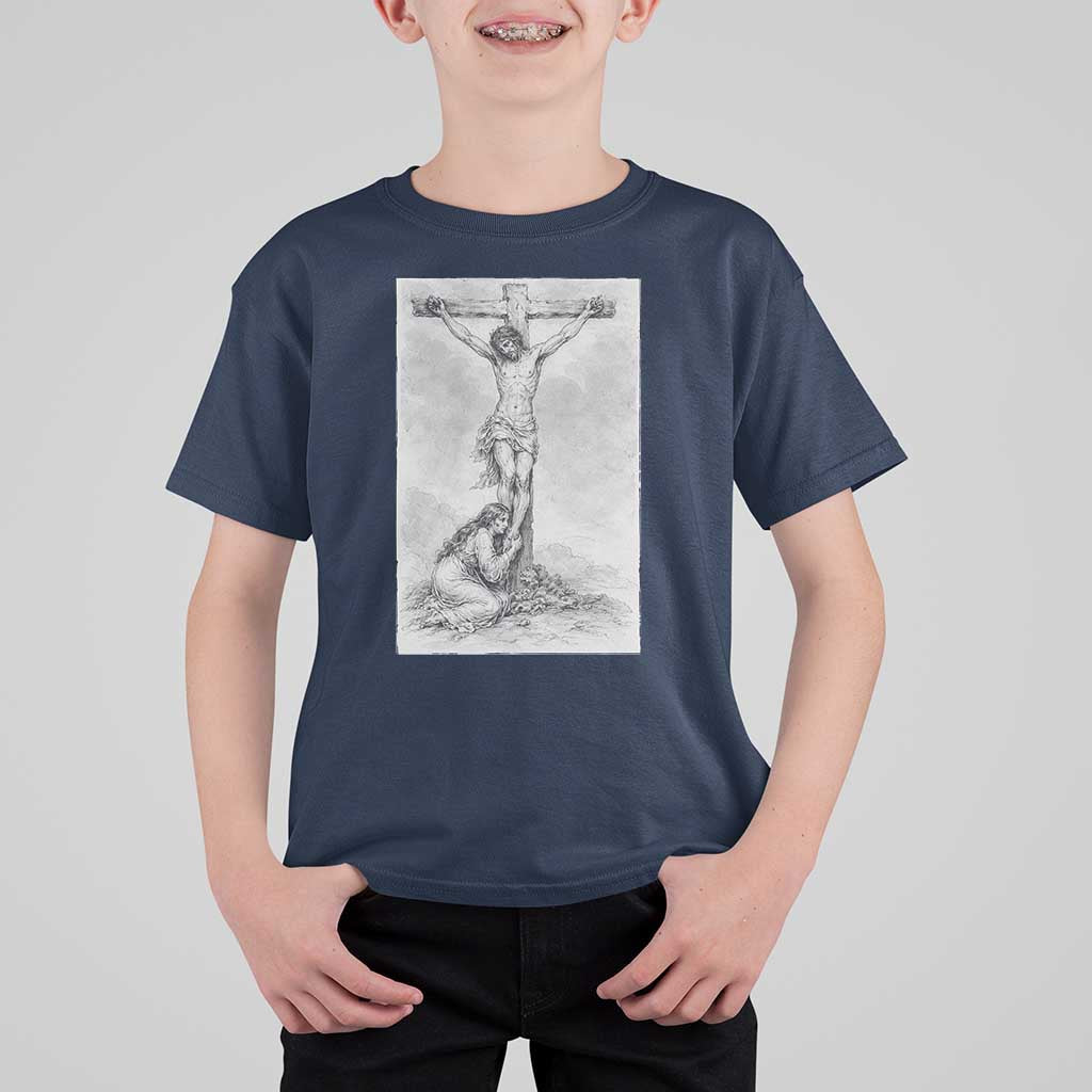 Jesus and St Mary Magdalene At The Cross T Shirt For Kid Vintage Catholic Lent