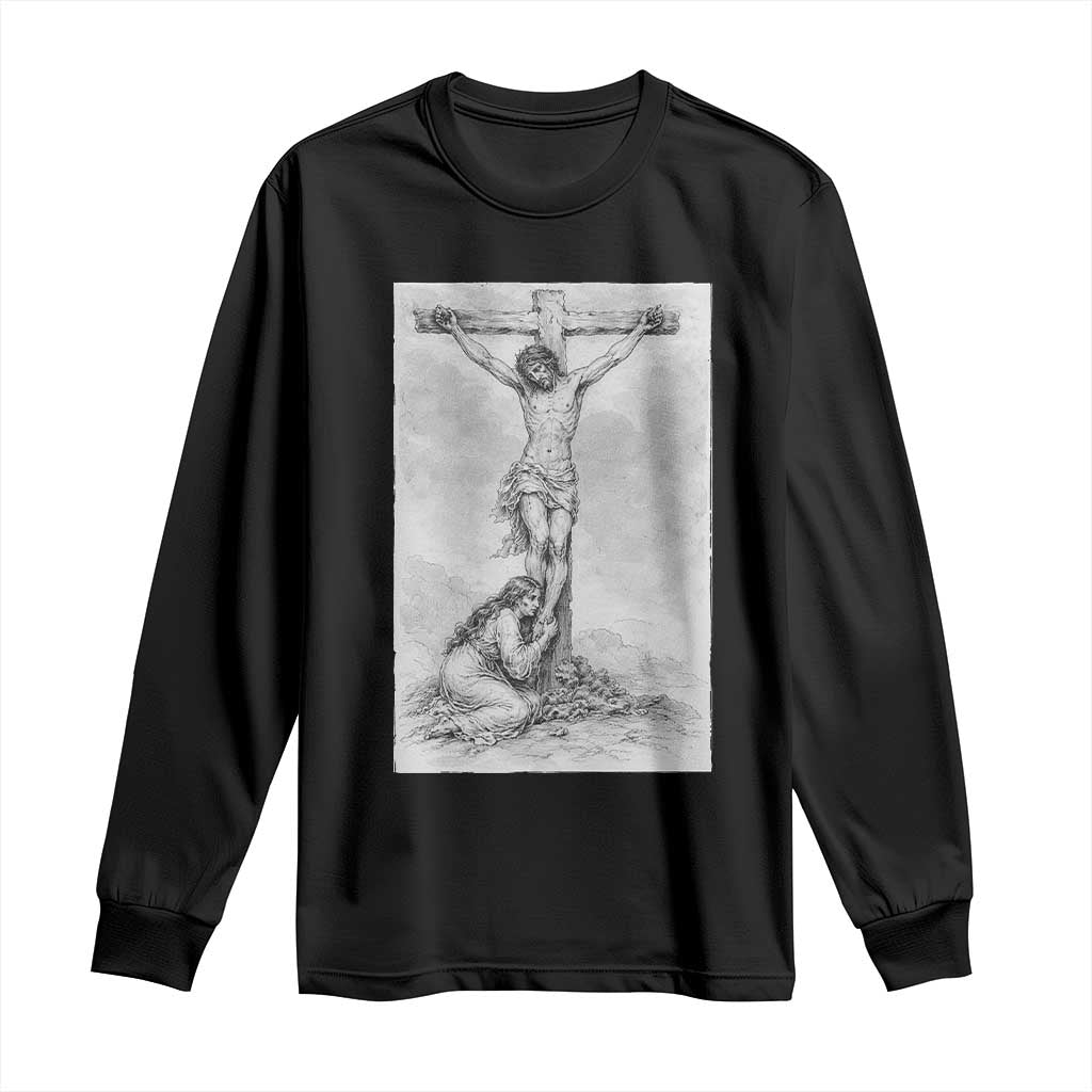 Jesus and St Mary Magdalene At The Cross Long Sleeve Shirt Vintage Catholic Lent