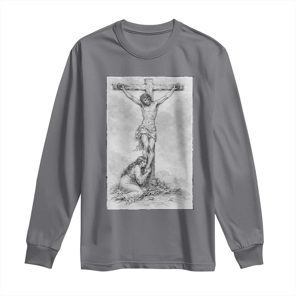 Jesus and St Mary Magdalene At The Cross Long Sleeve Shirt Vintage Catholic Lent