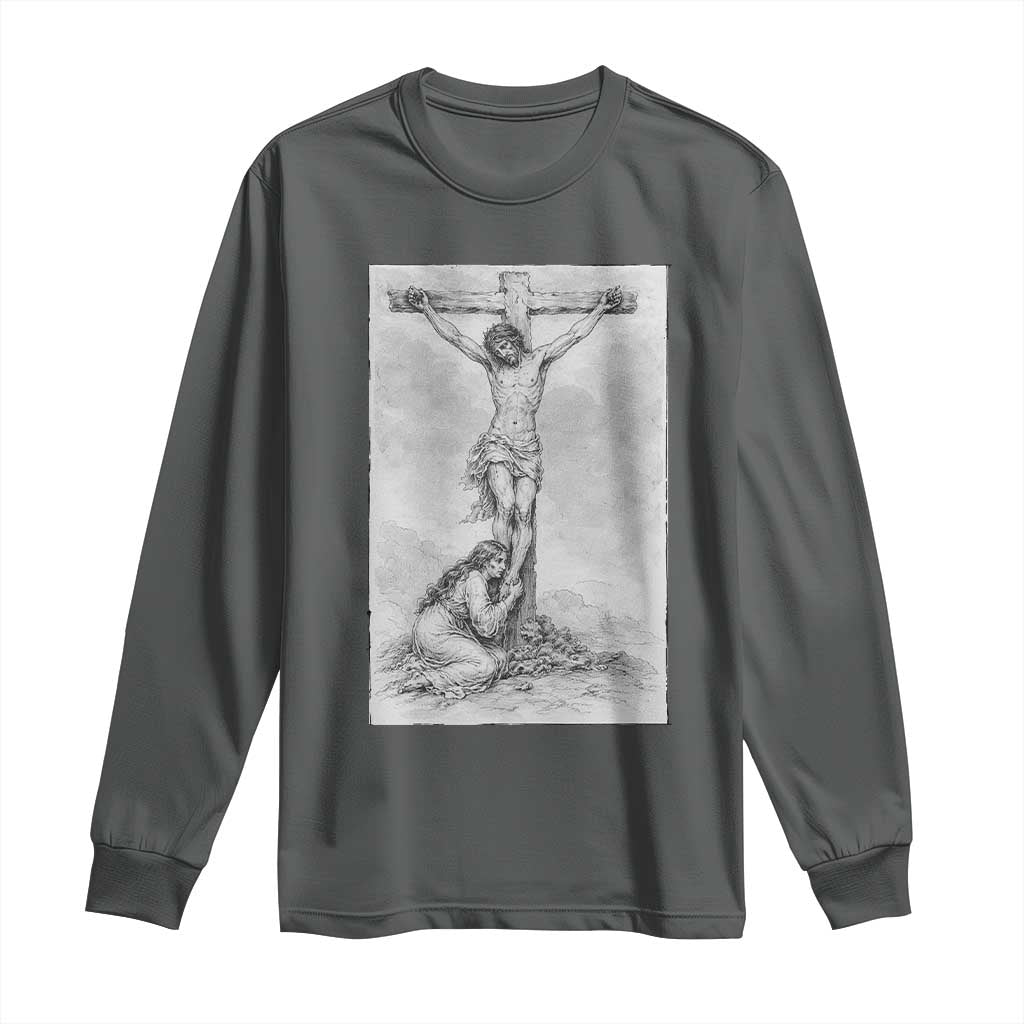 Jesus and St Mary Magdalene At The Cross Long Sleeve Shirt Vintage Catholic Lent